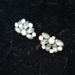 Green Crystal Floral Cluster Stud Earrings - Unbranded